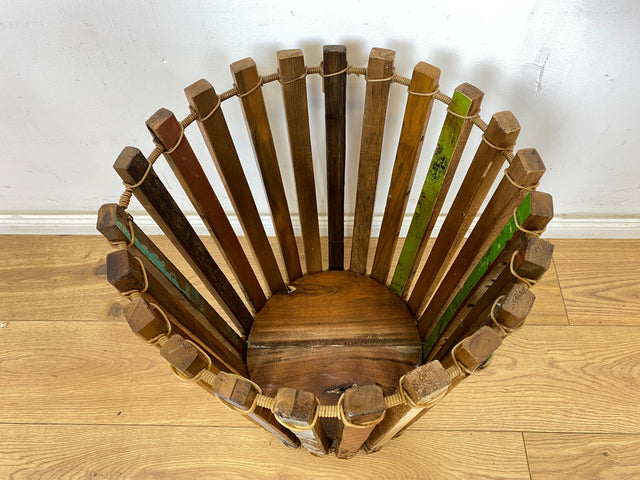 Boatwood by WMK # 1/3 Einzigartiger Papierkorb aus altem Bootsholz, ein handgefertigtes Unikat aus Teakholz , ⌀45cm # bunter Papiereimer Eimer Abfalleimer Korb Mülleimer Müllkorb Blumentopf Upcycling