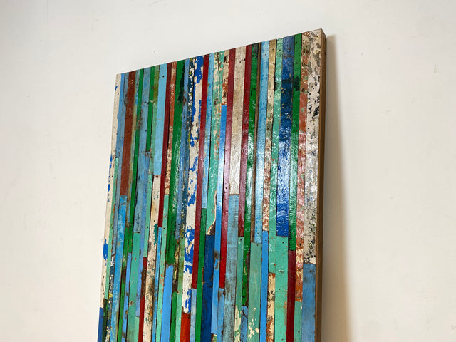 Boatwood by WMK I Einzigartiges Patchwork Paneel handgefertigt aus altem Bootsholz in Originalfarben I buntes Wandbild Holz Bild Wandpaneel Kunstwerk Gemälde Bootsholz Treibholz Berlin Sylt Rostock