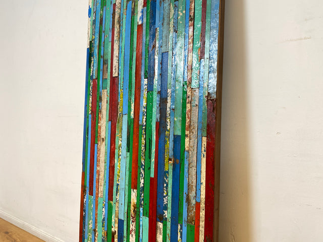 Boatwood by WMK I Einzigartiges Patchwork Paneel handgefertigt aus altem Bootsholz in Originalfarben I buntes Wandbild Holz Bild Wandpaneel Kunstwerk Gemälde Bootsholz Treibholz Berlin Sylt Rostock