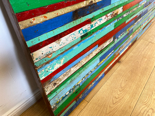 Boatwood by WMK I Einzigartiges Patchwork Paneel handgefertigt aus altem Bootsholz in Originalfarben I buntes Wandbild Holz Bild Wandpaneel Kunstwerk Gemälde Bootsholz Treibholz Berlin Sylt Rostock