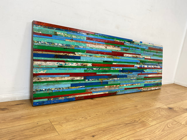Boatwood by WMK I Einzigartiges Patchwork Paneel handgefertigt aus altem Bootsholz in Originalfarben I buntes Wandbild Holz Bild Wandpaneel Kunstwerk Gemälde Bootsholz Treibholz Berlin Sylt Rostock