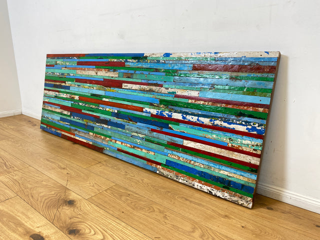 Boatwood by WMK I Einzigartiges Patchwork Paneel handgefertigt aus altem Bootsholz in Originalfarben I buntes Wandbild Holz Bild Wandpaneel Kunstwerk Gemälde Bootsholz Treibholz Berlin Sylt Rostock