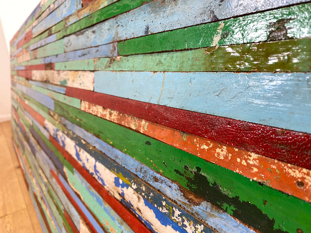 Boatwood by WMK I Einzigartiges Patchwork Paneel handgefertigt aus altem Bootsholz in Originalfarben I buntes Wandbild Holz Bild Wandpaneel Kunstwerk Gemälde Bootsholz Treibholz Berlin Sylt Rostock