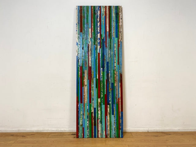 Boatwood by WMK I Einzigartiges Patchwork Paneel handgefertigt aus altem Bootsholz in Originalfarben I buntes Wandbild Holz Bild Wandpaneel Kunstwerk Gemälde Bootsholz Treibholz Berlin Sylt Rostock