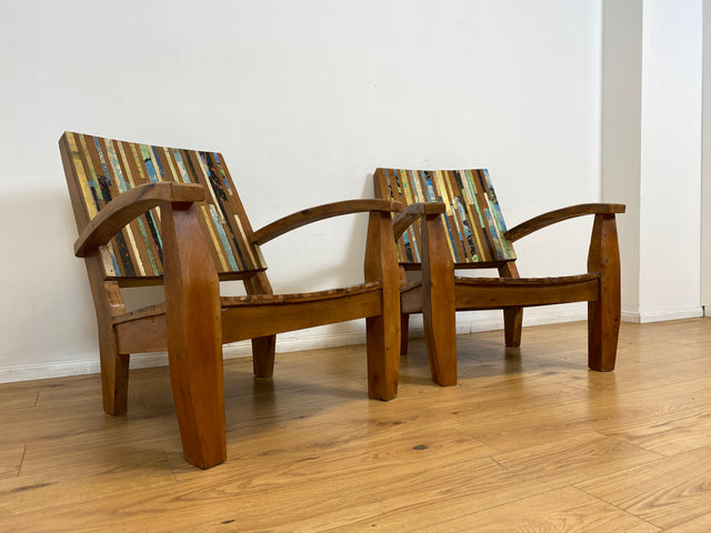 Boatwood by WMK I 1/2 Wunderschöner Relax Sessel aus altem Bootsholz, ein handgefertigtes Unikat aus massivem Teakholz I Holzsessel Balkonsessel Gartenstuhl Gartensessel Gastro Gartenmöbel Balkonmöbel