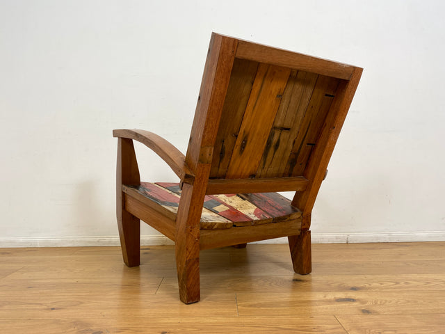 Boatwood by WMK I Besonderer Relax Sessel aus altem Bootsholz, ein handgefertigtes Unikat aus massivem Teakholz I Holzsessel Balkonsessel Gartenstuhl Gartensessel Gastro Gartenmöbel Balkonmöbel Boot