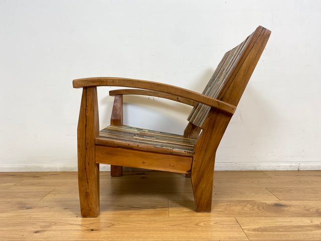Boatwood by WMK I 1/2 Wunderschöner Relax Sessel aus altem Bootsholz, ein handgefertigtes Unikat aus massivem Teakholz I Holzsessel Balkonsessel Gartenstuhl Gartensessel Gastro Gartenmöbel Balkonmöbel