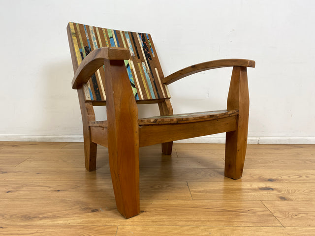Boatwood by WMK I 1/2 Wunderschöner Relax Sessel aus altem Bootsholz, ein handgefertigtes Unikat aus massivem Teakholz I Holzsessel Balkonsessel Gartenstuhl Gartensessel Gastro Gartenmöbel Balkonmöbel