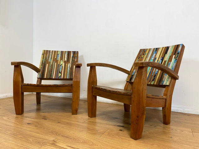 Boatwood by WMK I 1/2 Wunderschöner Relax Sessel aus altem Bootsholz, ein handgefertigtes Unikat aus massivem Teakholz I Holzsessel Balkonsessel Gartenstuhl Gartensessel Gastro Gartenmöbel Balkonmöbel