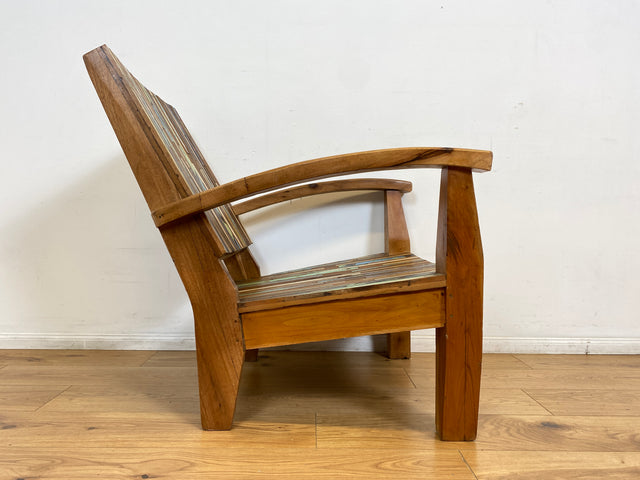 Boatwood by WMK I 1/2 Wunderschöner Relax Sessel aus altem Bootsholz, ein handgefertigtes Unikat aus massivem Teakholz I Holzsessel Balkonsessel Gartenstuhl Gartensessel Gastro Gartenmöbel Balkonmöbel