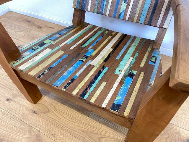 Boatwood by WMK I 1/2 Wunderschöner Relax Sessel aus altem Bootsholz, ein handgefertigtes Unikat aus massivem Teakholz I Holzsessel Balkonsessel Gartenstuhl Gartensessel Gastro Gartenmöbel Balkonmöbel
