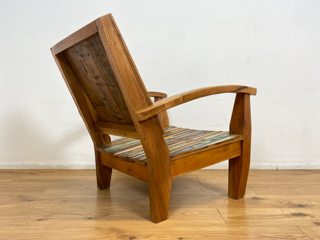 Boatwood by WMK I 1/2 Wunderschöner Relax Sessel aus altem Bootsholz, ein handgefertigtes Unikat aus massivem Teakholz I Holzsessel Balkonsessel Gartenstuhl Gartensessel Gastro Gartenmöbel Balkonmöbel