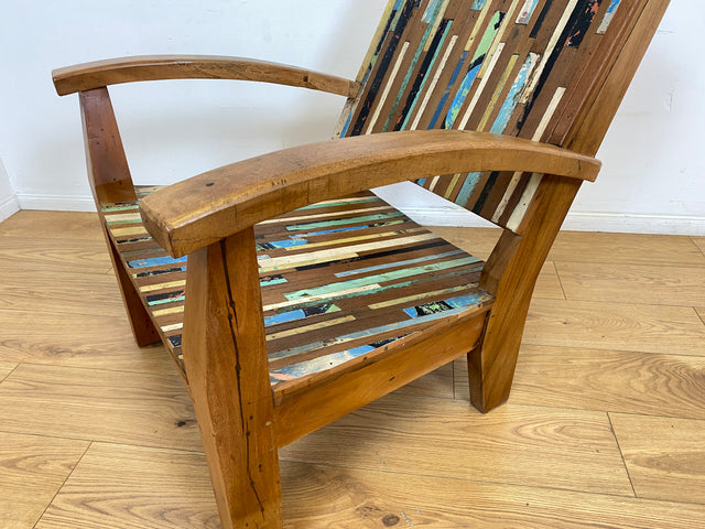 Boatwood by WMK I 1/2 Wunderschöner Relax Sessel aus altem Bootsholz, ein handgefertigtes Unikat aus massivem Teakholz I Holzsessel Balkonsessel Gartenstuhl Gartensessel Gastro Gartenmöbel Balkonmöbel