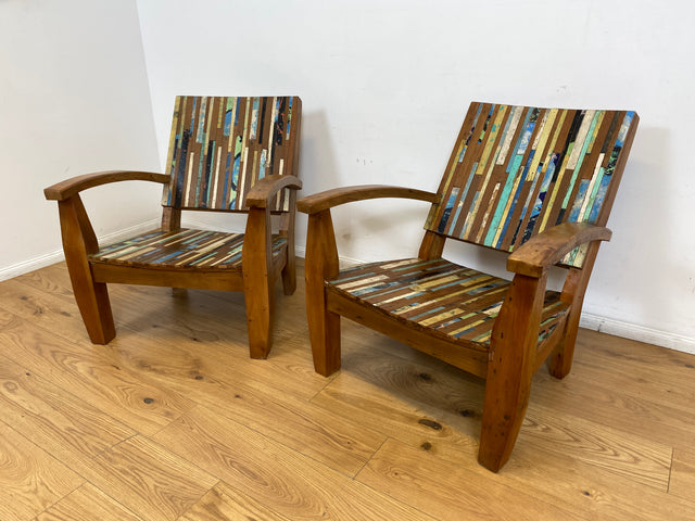 Boatwood by WMK I 1/2 Wunderschöner Relax Sessel aus altem Bootsholz, ein handgefertigtes Unikat aus massivem Teakholz I Holzsessel Balkonsessel Gartenstuhl Gartensessel Gastro Gartenmöbel Balkonmöbel