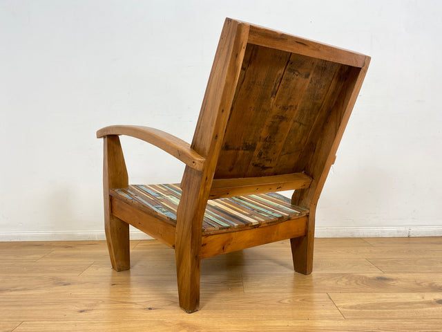 Boatwood by WMK I 1/2 Wunderschöner Relax Sessel aus altem Bootsholz, ein handgefertigtes Unikat aus massivem Teakholz I Holzsessel Balkonsessel Gartenstuhl Gartensessel Gastro Gartenmöbel Balkonmöbel