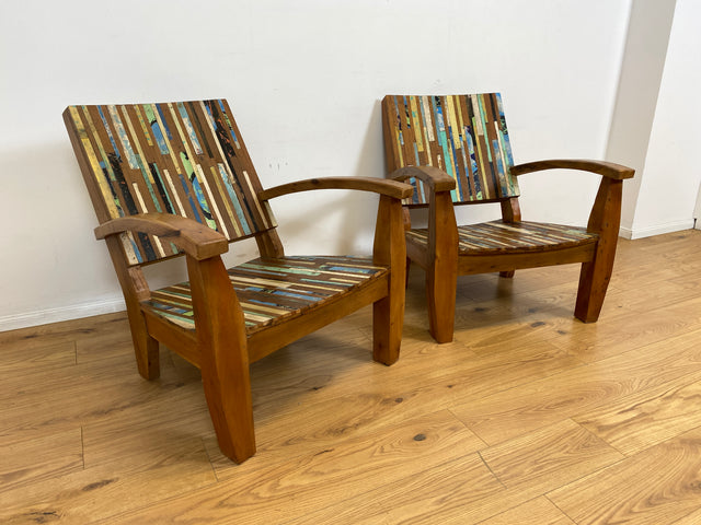 Boatwood by WMK I 1/2 Wunderschöner Relax Sessel aus altem Bootsholz, ein handgefertigtes Unikat aus massivem Teakholz I Holzsessel Balkonsessel Gartenstuhl Gartensessel Gastro Gartenmöbel Balkonmöbel