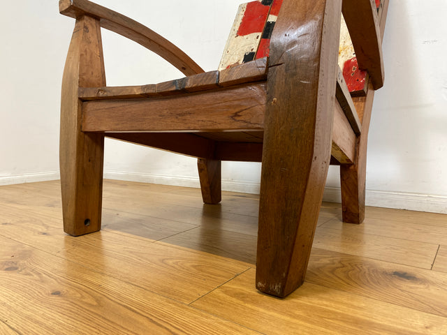 Boatwood by WMK I Besonderer Relax Sessel aus altem Bootsholz, ein handgefertigtes Unikat aus massivem Teakholz I Holzsessel Balkonsessel Gartenstuhl Gartensessel Gastro Gartenmöbel Balkonmöbel Boot