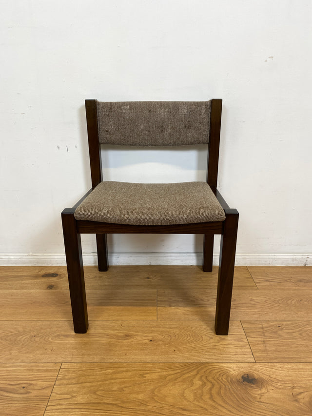 WMK # Set aus 6 stilvollen skandinavischen Vintage Esszimmerstühlen mit braunem Holzgestell und hochwertigem grauem Wollbezug I Stühle Küchenstühle Holzstühle Dining Chairs 70er 80er Berlin Jena Bonn