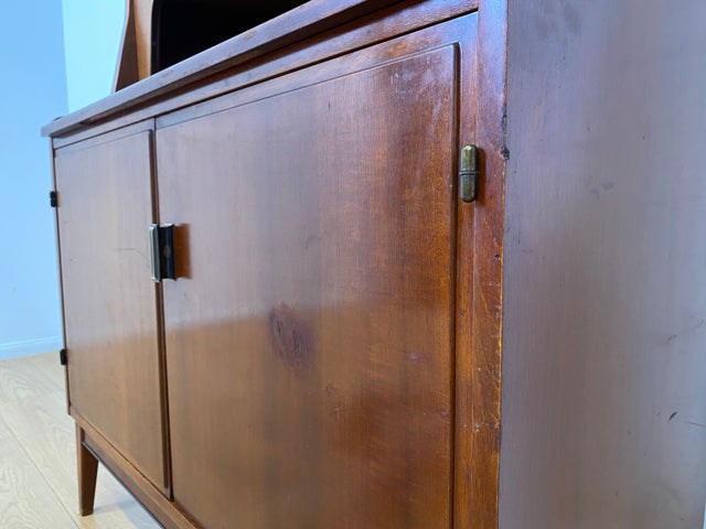 WMK I Schöner skandinavischer Mid-Century Bücherschrank mit ausziehbarer Schreibfläche und Geheimfach I Sekretär Schreibtisch Regal Bücherregal Highboard Kommode Vintage 60er Berlin Hannover Leipzig