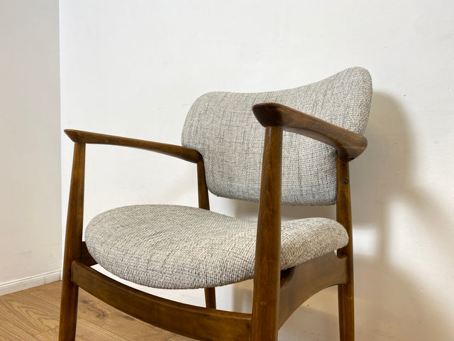 WMK I Skandinavischer Mid-Century Designer Sessel von Ejnar Larsen & Aksel Bender für Fritz Hansen mit Wollbezug & Teakholz Rahmen I Armlehnstuhl Armchair Stuhl Schreibtisch Danish Design Vintage Teak