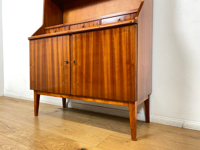 WMK I Hochwertiger skandinavischer Mid-Century Bücherschrank aus vollem Holz mit ausziehbarer Schreibplatte I Sekretär Desk Schreibtisch Bücherregal Regal Highboard Kommode Vintage Berlin Köln Bremen