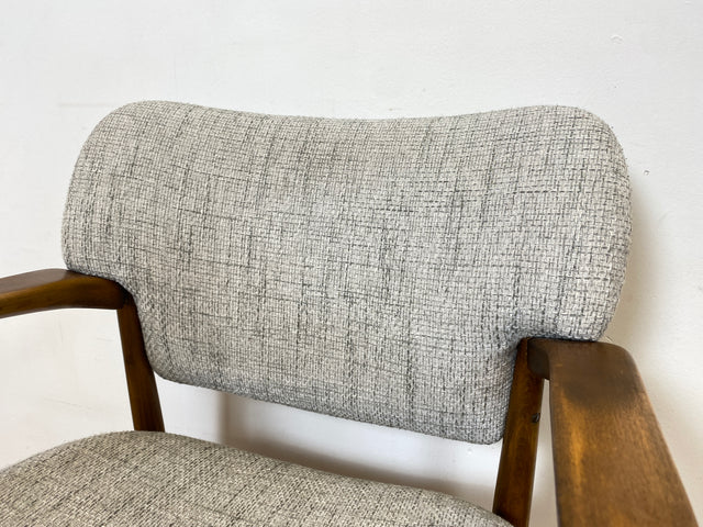 WMK I Skandinavischer Mid-Century Designer Sessel von Ejnar Larsen & Aksel Bender für Fritz Hansen mit Wollbezug & Teakholz Rahmen I Armlehnstuhl Armchair Stuhl Schreibtisch Danish Design Vintage Teak