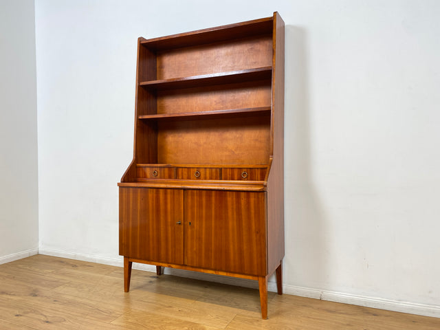 WMK I Hochwertiger skandinavischer Mid-Century Bücherschrank aus vollem Holz mit ausziehbarer Schreibplatte I Sekretär Desk Schreibtisch Bücherregal Regal Highboard Kommode Vintage Berlin Köln Bremen