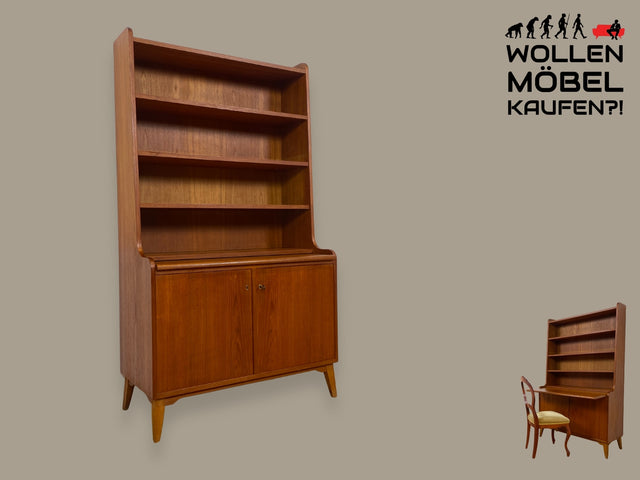 WMK I Stilvoller skandinavischer Mid-Century Bücherschrank mit ausziehbarer Schreibfläche I Sekretär Schreibregal Schreibtisch Regal Bücherregal Highboard Kommode Vintage 60er 70er Berlin Bremen Köln
