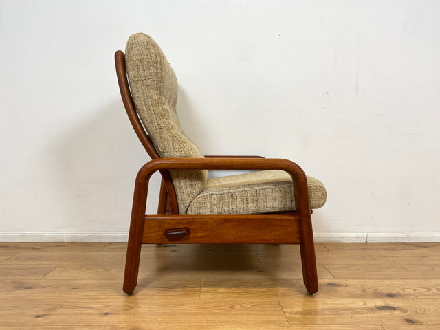 WMK I 1/2 Rarer skandinavischer Designer Sessel von HS Design, Teakholz Rahmen und feiner Wollbezug I Hochlehner Lesesessel Relax Armchair Teak Danish Design Mid-Century Vintage Berlin Hamburg München
