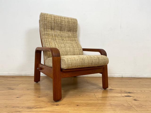 WMK I 1/2 Rarer skandinavischer Designer Sessel von HS Design, Teakholz Rahmen und feiner Wollbezug I Hochlehner Lesesessel Relax Armchair Teak Danish Design Mid-Century Vintage Berlin Hamburg München
