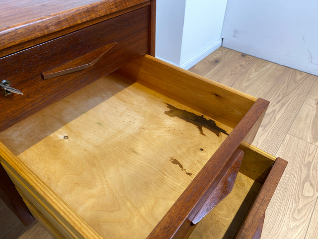 WMK I Stilvoller skandinavischer Mid-Century Schreibtisch in Teakholz , freistellend, mit Regal Rückseite I Desk Cheftisch Bürotisch Bureau Danish Design Vintage 50er 60er Teak Berlin Hamburg München