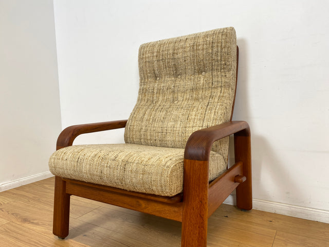 WMK I 1/2 Rarer skandinavischer Designer Sessel von HS Design, Teakholz Rahmen und feiner Wollbezug I Hochlehner Lesesessel Relax Armchair Teak Danish Design Mid-Century Vintage Berlin Hamburg München