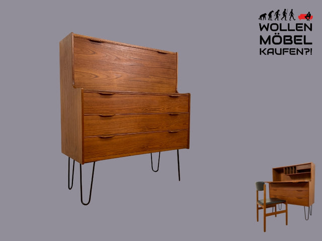 WMK I Hochwertiger skandinavischer Mid-Century Designer Sekretär von Fredericia I Vollholz in Teakholz I auf Hairpin Füßen I Schreibschrank Schreibtisch Kommode Danish Design Vintage Berlin NRW Ulm