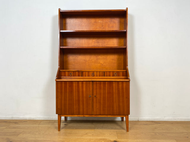 WMK I Hochwertiger skandinavischer Mid-Century Bücherschrank aus vollem Holz mit ausziehbarer Schreibplatte I Sekretär Desk Schreibtisch Bücherregal Regal Highboard Kommode Vintage Berlin Köln Bremen