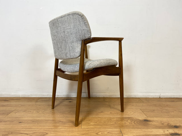 WMK I Skandinavischer Mid-Century Designer Sessel von Ejnar Larsen & Aksel Bender für Fritz Hansen mit Wollbezug & Teakholz Rahmen I Armlehnstuhl Armchair Stuhl Schreibtisch Danish Design Vintage Teak