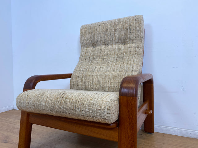 WMK I 1/2 Rarer skandinavischer Designer Sessel von HS Design, Teakholz Rahmen und feiner Wollbezug I Hochlehner Lesesessel Relax Armchair Teak Danish Design Mid-Century Vintage Berlin Hamburg München