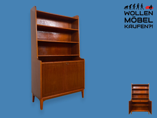 WMK I Hochwertiger skandinavische Mid-Century Bücherschrank aus vollem Holz mit verstellbaren Regalböden und Schubladen I Regal Bücherregal Holzregal Highboard Kommode Vintage Berlin Hannover München