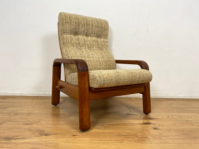 WMK I 1/2 Rarer skandinavischer Designer Sessel von HS Design, Teakholz Rahmen und feiner Wollbezug I Hochlehner Lesesessel Relax Armchair Teak Danish Design Mid-Century Vintage Berlin Hamburg München