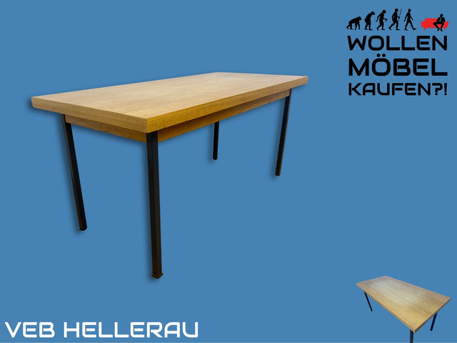 WMK I Minimalistischer Salontisch von VEB Hellerau aus 1966 in Sen Esche auf schwarzen Metallfüßen I Tisch Esstisch Couchtisch Küchentisch DDR Mid-Century Industrie Design 70er Berlin Leipzig Dresden