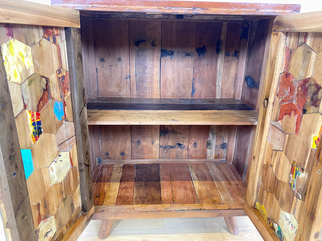 Boatwood by WMK I Einzigartiger Schrank in Meeresblau I handgefertigt aus altem Bootsholz I Highboard Kommode Sideboard Wäscheschrank Bar Barschrank Schuhschrank Schuhkommode Berlin Stuttgart Rostock