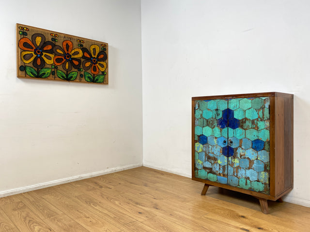 Boatwood by WMK I Einzigartiger Schrank in Meeresblau I handgefertigt aus altem Bootsholz I Highboard Kommode Sideboard Wäscheschrank Bar Barschrank Schuhschrank Schuhkommode Berlin Stuttgart Rostock