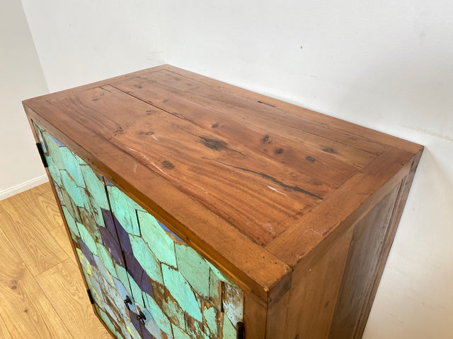 Boatwood by WMK I Einzigartiger Schrank in Meeresblau I handgefertigt aus altem Bootsholz I Highboard Kommode Sideboard Wäscheschrank Bar Barschrank Schuhschrank Schuhkommode Berlin Stuttgart Rostock