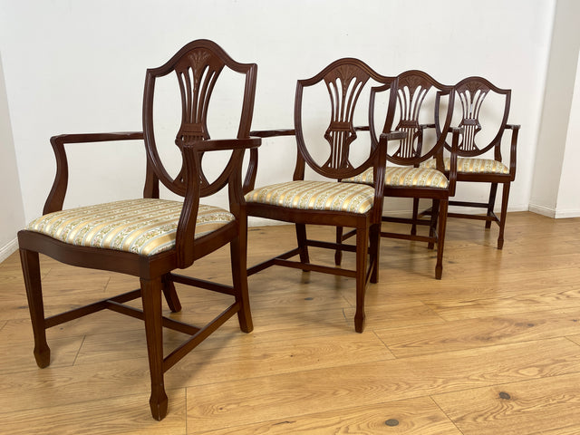 WMK I Set aus 4 eleganten Esszimmerstühlen in englischem Stil mit Armlehnen und hochwertigem Sitzbezug I Stühle Armlehnstühle Küchenstühle Holzstühle Regency Empire Vintage Möbel Berlin Leipzig Bremen