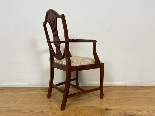 WMK I Set aus 4 eleganten Esszimmerstühlen in englischem Stil mit Armlehnen und hochwertigem Sitzbezug I Stühle Armlehnstühle Küchenstühle Holzstühle Regency Empire Vintage Möbel Berlin Leipzig Bremen