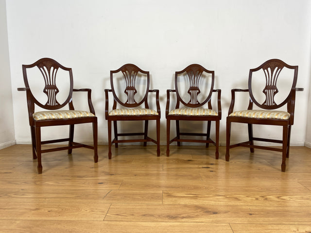 WMK I Set aus 4 eleganten Esszimmerstühlen in englischem Stil mit Armlehnen und hochwertigem Sitzbezug I Stühle Armlehnstühle Küchenstühle Holzstühle Regency Empire Vintage Möbel Berlin Leipzig Bremen