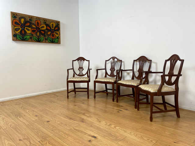 WMK I Set aus 4 eleganten Esszimmerstühlen in englischem Stil mit Armlehnen und hochwertigem Sitzbezug I Stühle Armlehnstühle Küchenstühle Holzstühle Regency Empire Vintage Möbel Berlin Leipzig Bremen