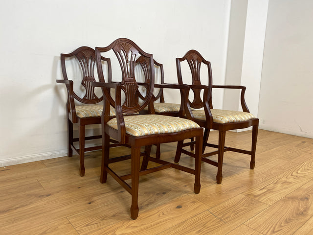 WMK I Set aus 4 eleganten Esszimmerstühlen in englischem Stil mit Armlehnen und hochwertigem Sitzbezug I Stühle Armlehnstühle Küchenstühle Holzstühle Regency Empire Vintage Möbel Berlin Leipzig Bremen