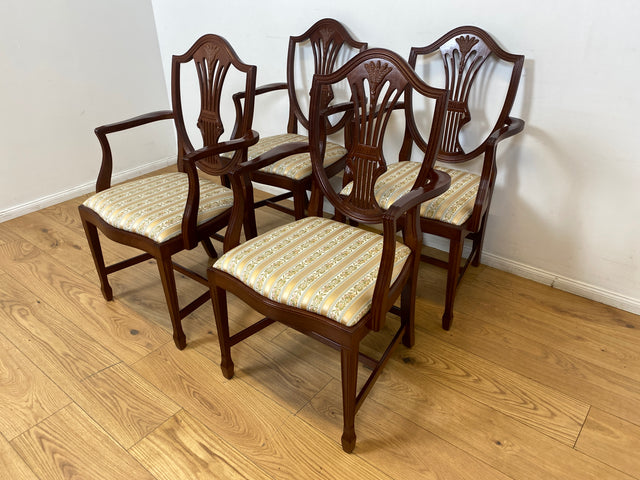 WMK I Set aus 4 eleganten Esszimmerstühlen in englischem Stil mit Armlehnen und hochwertigem Sitzbezug I Stühle Armlehnstühle Küchenstühle Holzstühle Regency Empire Vintage Möbel Berlin Leipzig Bremen