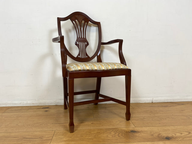 WMK I Set aus 4 eleganten Esszimmerstühlen in englischem Stil mit Armlehnen und hochwertigem Sitzbezug I Stühle Armlehnstühle Küchenstühle Holzstühle Regency Empire Vintage Möbel Berlin Leipzig Bremen