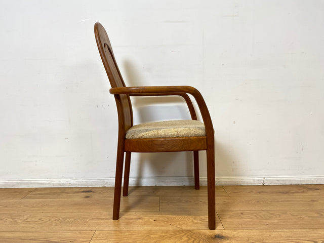 WMK I Set aus 6 hochwertigen skandinavischen Designer Stühlen I EMC Furniture I Teakholz massiv I naturbeiger Originalbezug I Dining Chairs Armlehnen Esszimmer Danish Design Mid-Century Vintage Teak